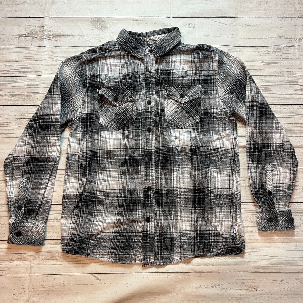 Hurley Button Up Shirt White and Black Plaid Surf Brand Men's Size Small